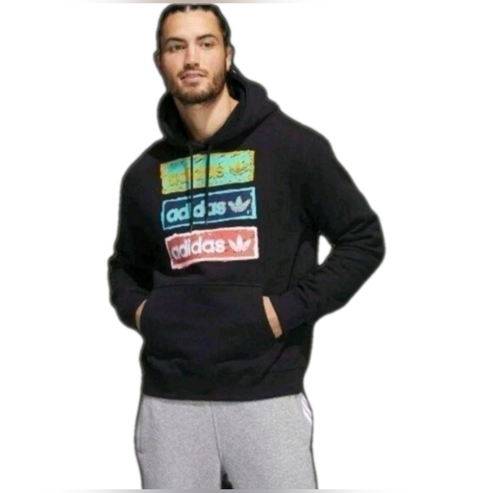 Adidas Originals Tri Linear Hoodie XL Black Multicolor Trefoil Pullover